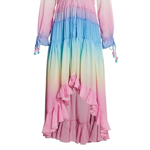 ROCOCO SAND Rainbow Tiered High-low Dress In White/pink - Picture 5 of 13